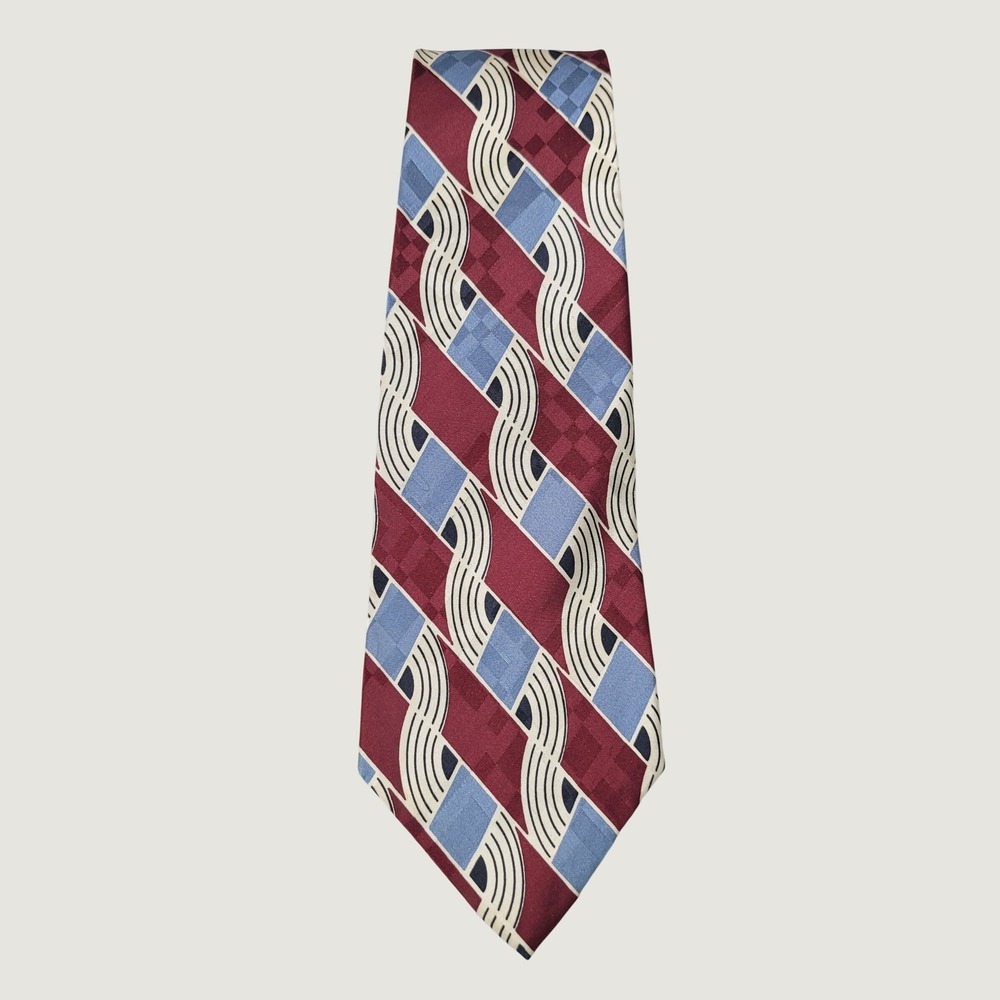 Polo Ralph Lauren The Hollywood Collection Silk Tie Art Deco Geometric Burgundy